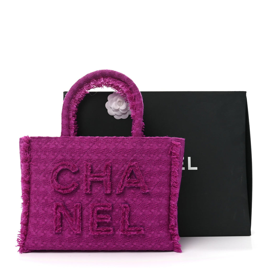 Wool Tweed Large Zipped Shopping Tote Magenta