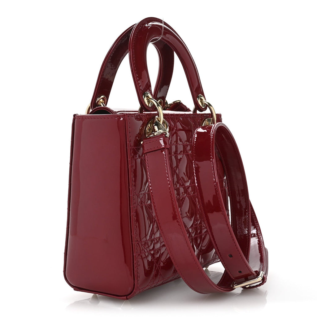 Patent Cannage Small Lady Dior Cherry Red