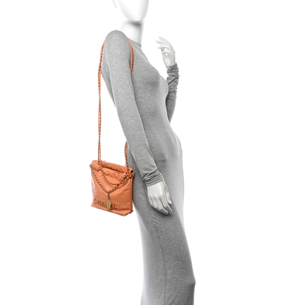 Shiny Calfskin Quilted Mini Chanel 22 Orange