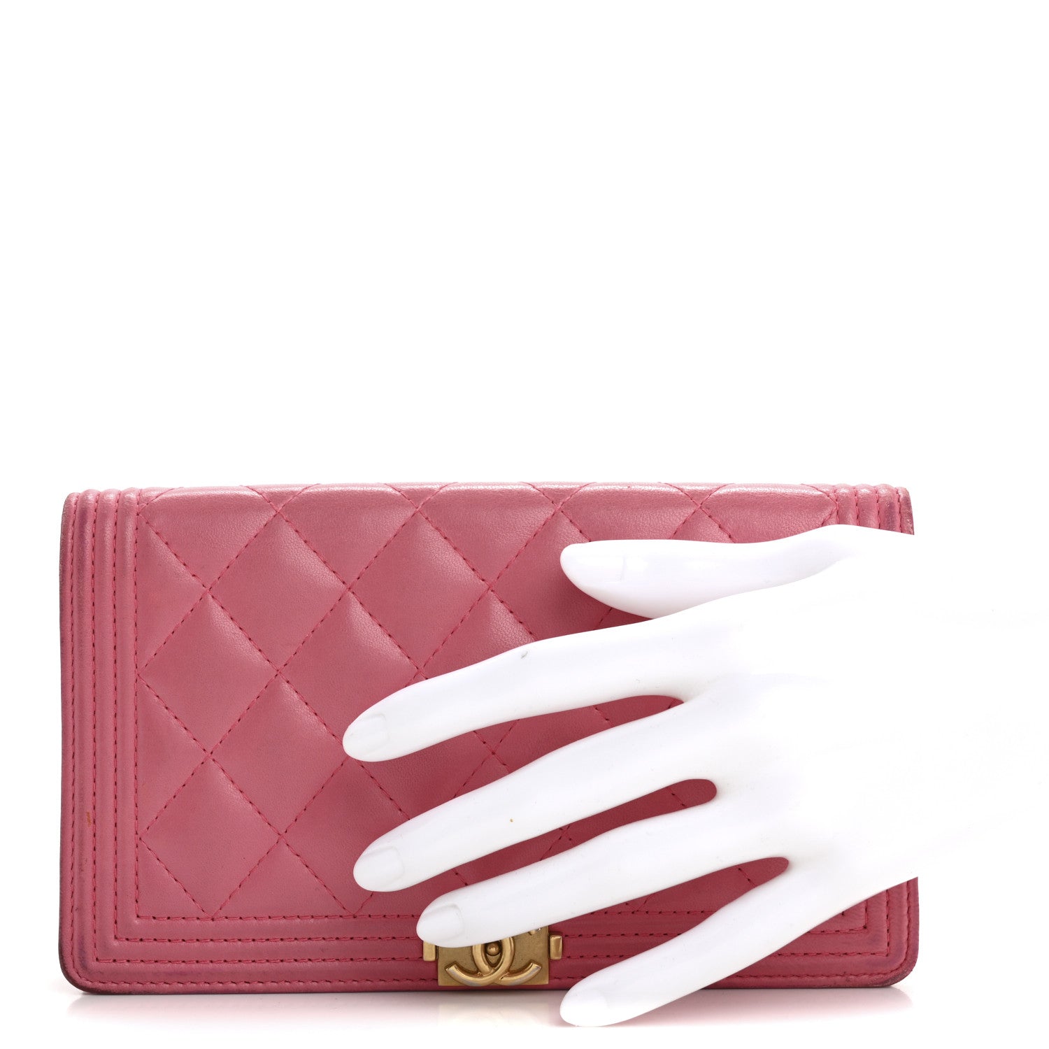 Lambskin Quilted Boy Yen Wallet Pink