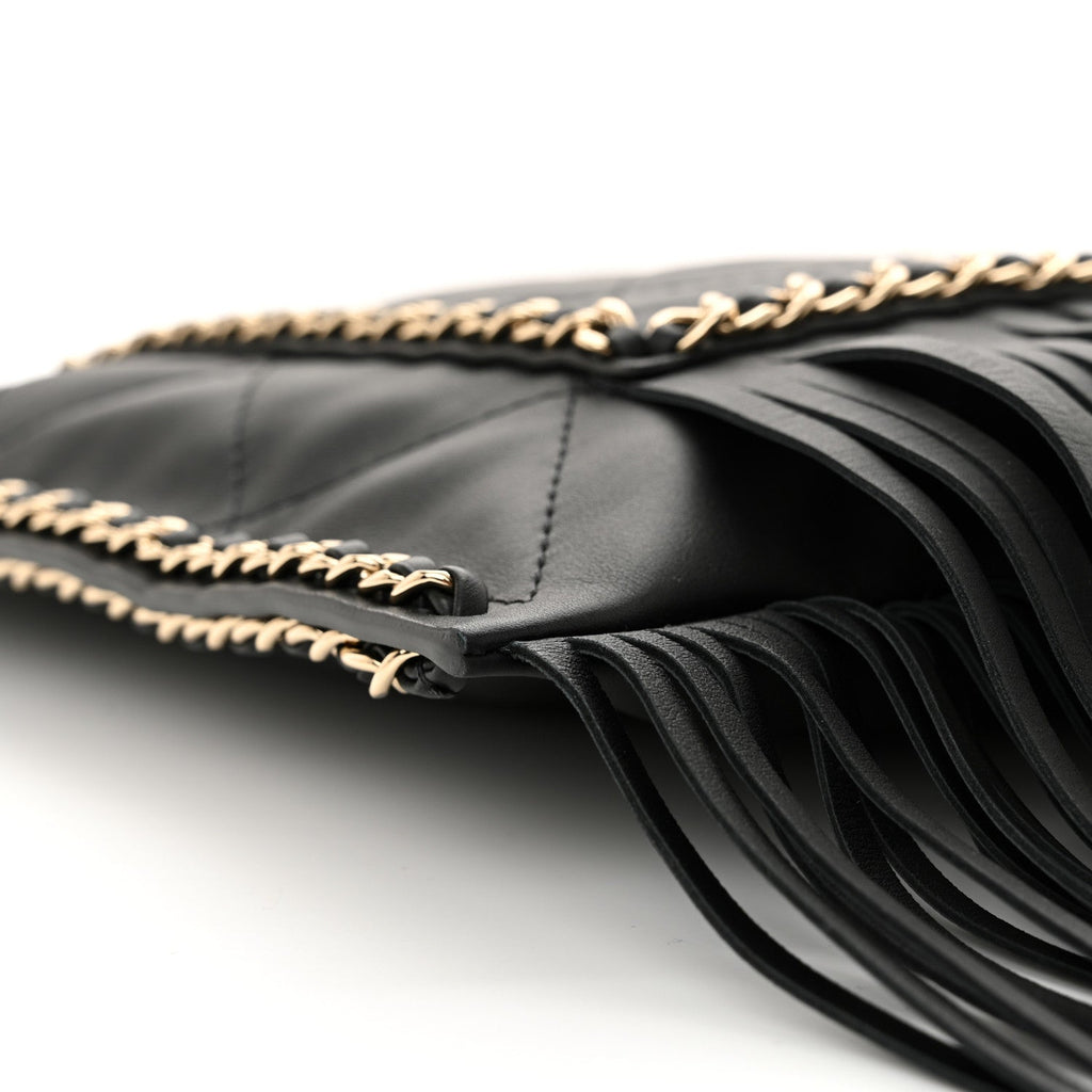 Calfskin Quilted Fringe Small Shopping Bag Black