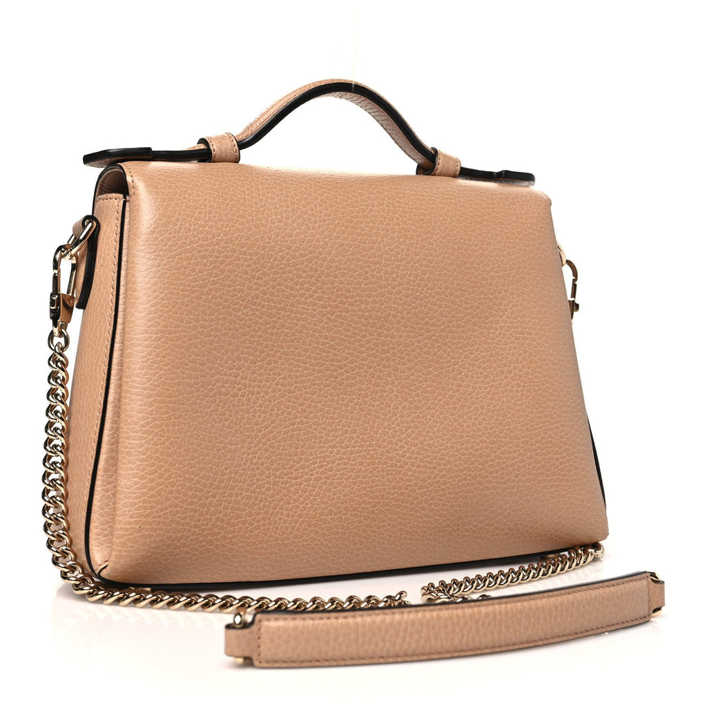 Dollar Calfskin Interlocking G Top Handle Shoulder Bag Camelia