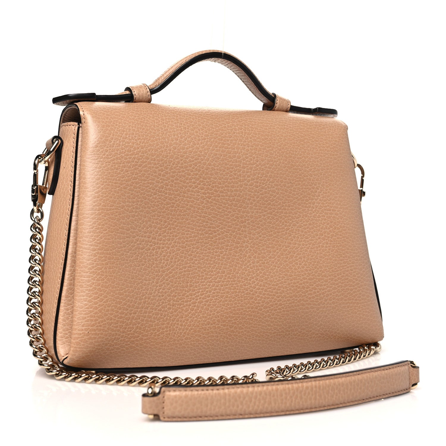 Dollar Calfskin Interlocking G Top Handle Shoulder Bag Camelia