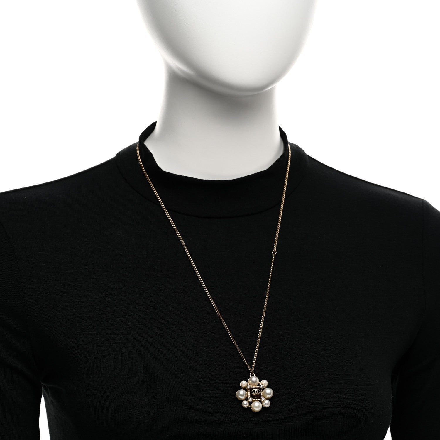 Gripoix Pearl Crystal CC Pendant Necklace Red Gold