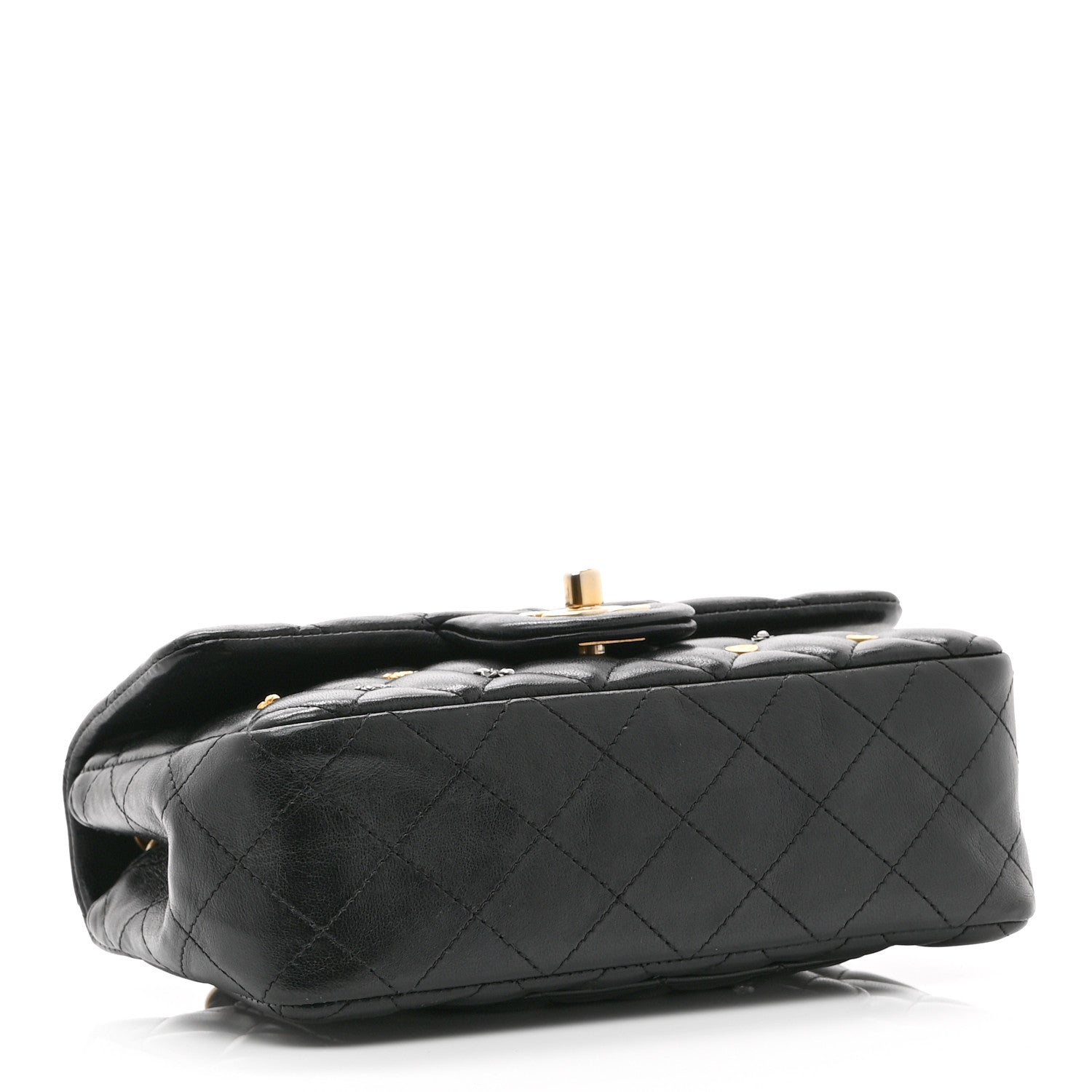 Lambskin Quilted Studded Mini Rectangular Flap Black