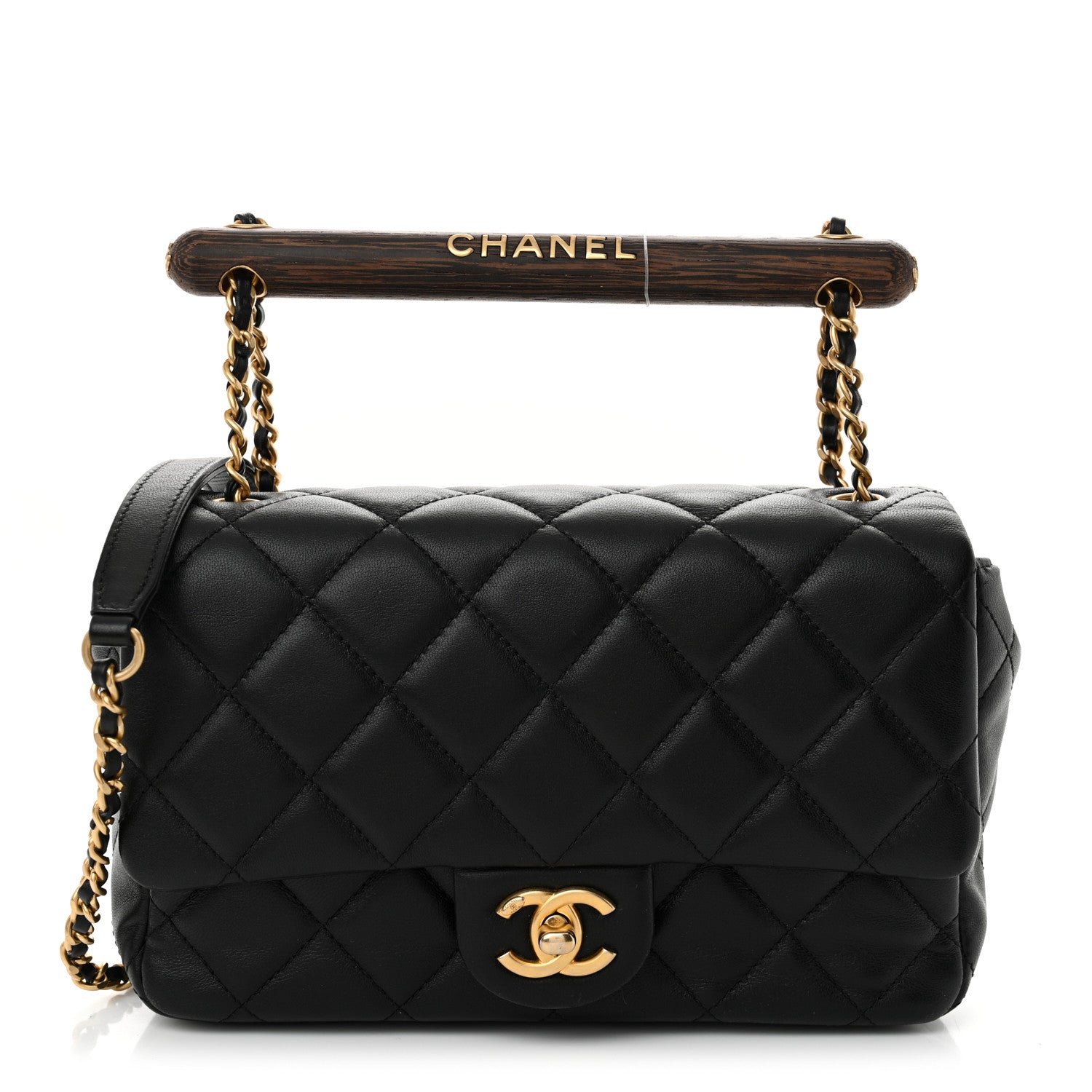 Lambskin Quilted Small Wenge Wood Flap Black