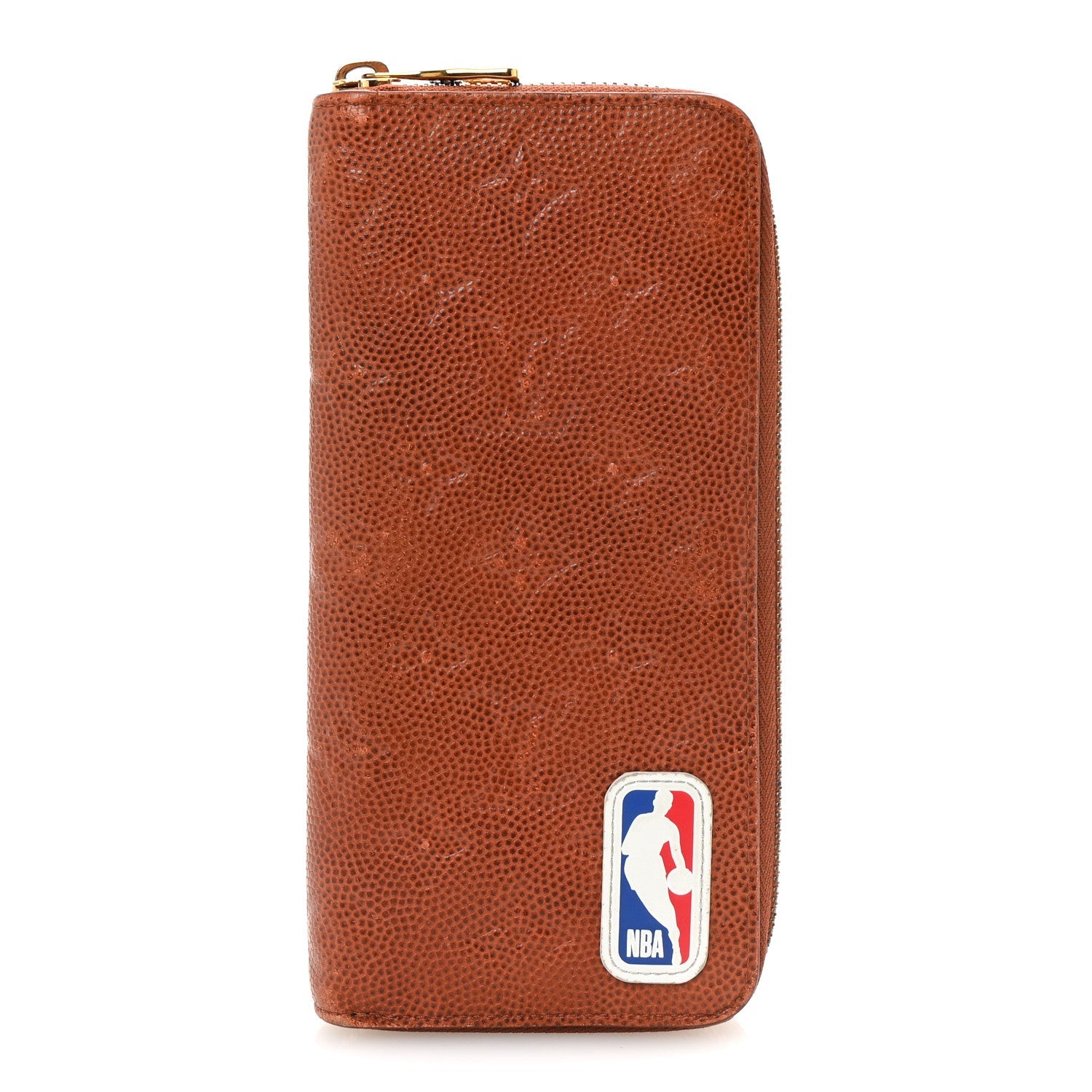 X NBA Grained Calfskin Monogram Vertical Zippy Wallet Brick Orange