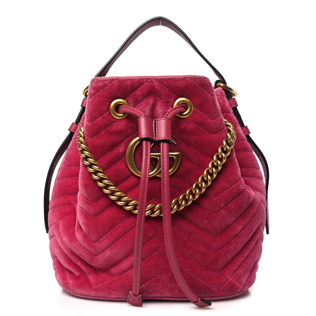 Velvet Matelasse GG Marmont Bucket Bag Light Raspberry Rose