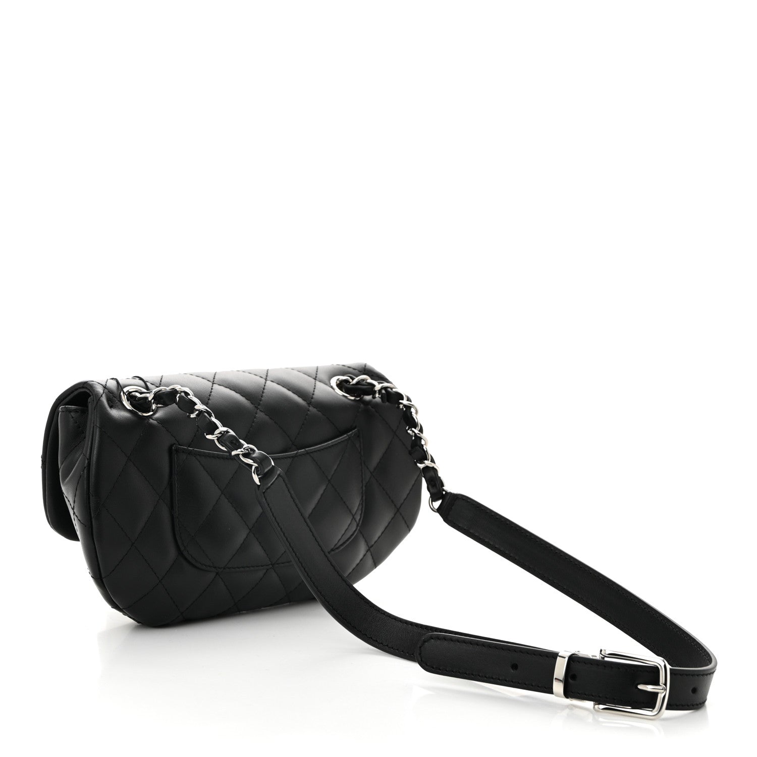 Calfskin Quilted CC Uniform Flap Belt Bag Black