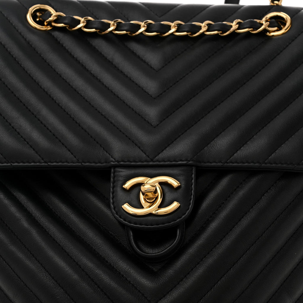 Calfskin Chevron Quilted Large Urban Spirit Backpack Black