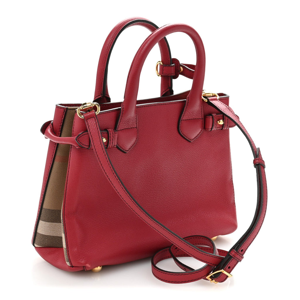 Grainy Calfskin House Check Small Banner Tote Red