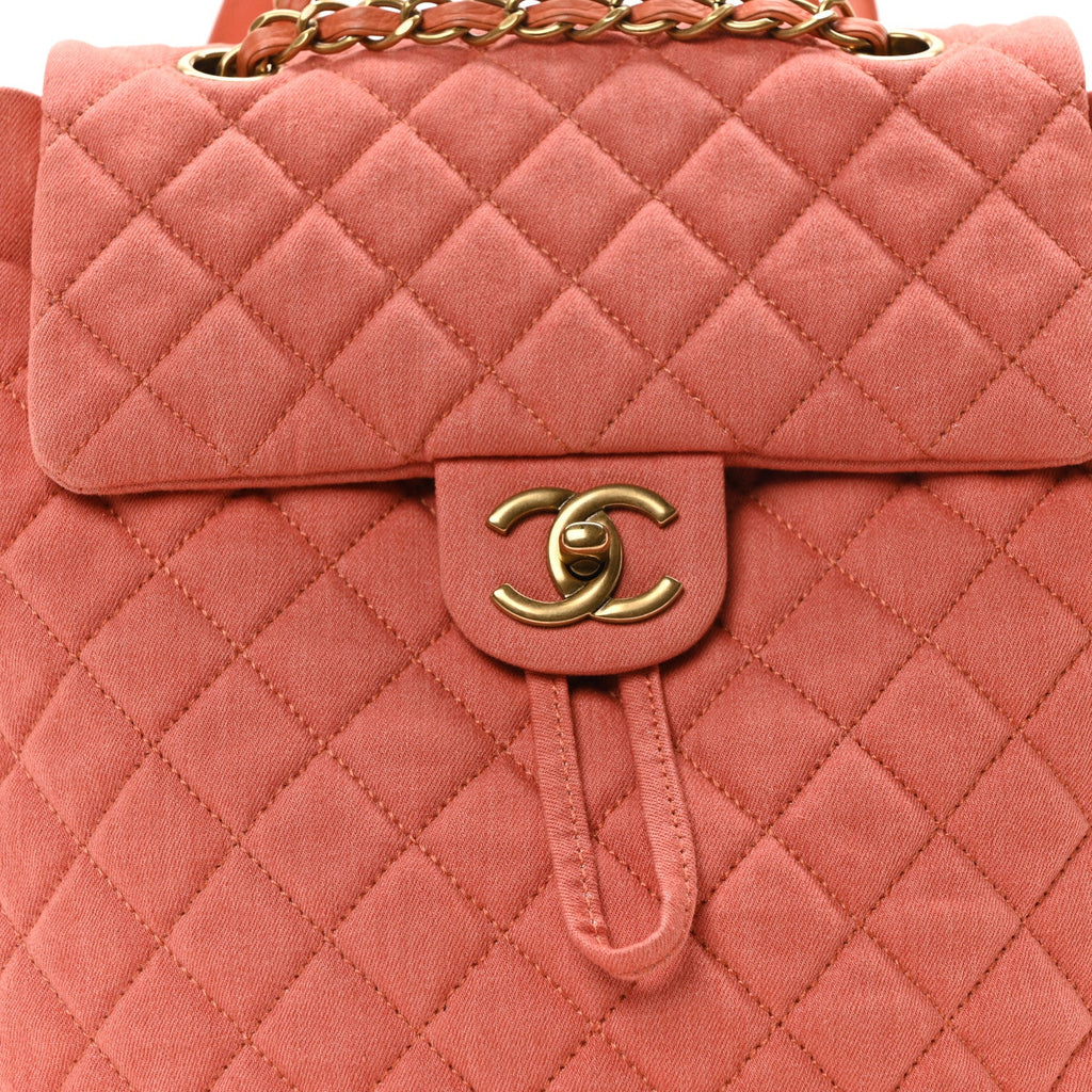 Washed Denim Quilted Small Urban Spirit Backpack Orange