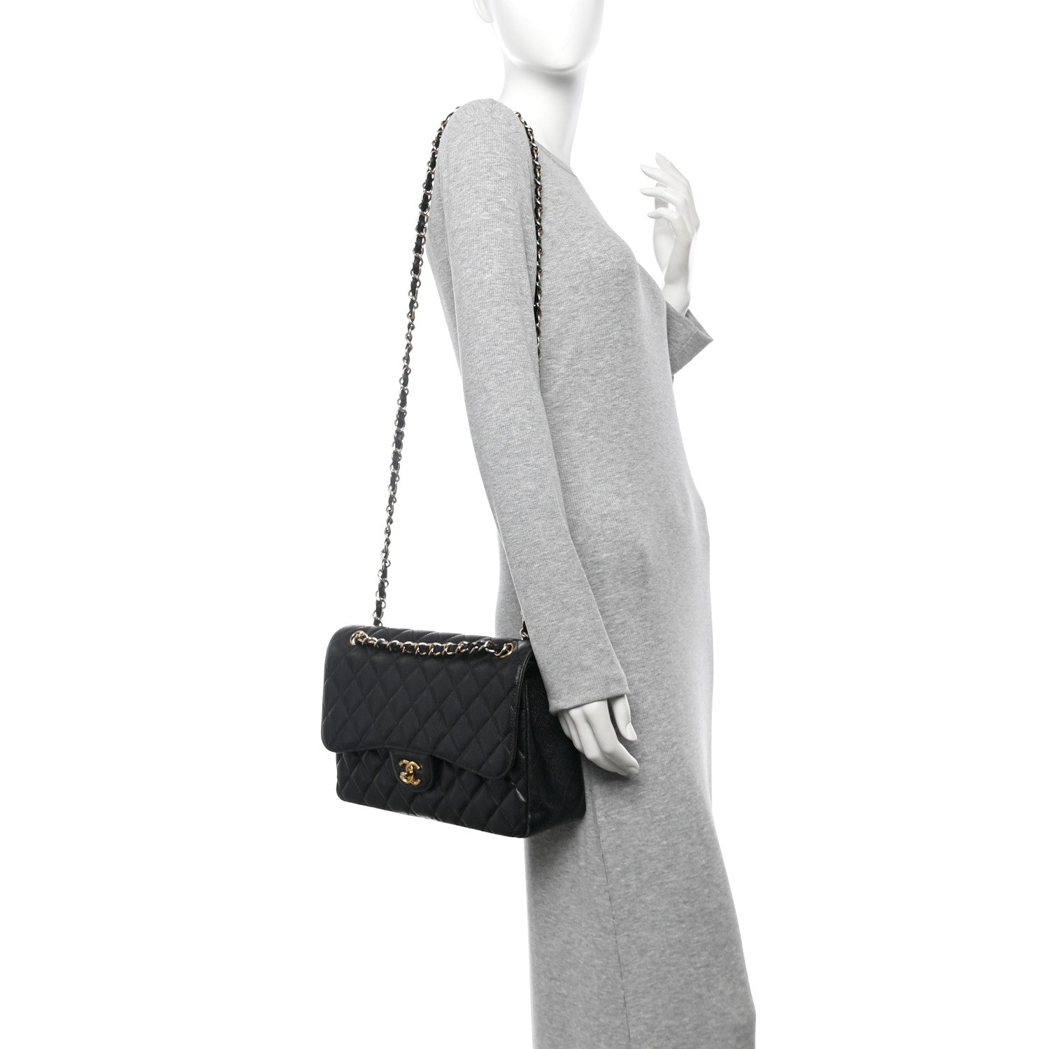 Caviar Quilted Jumbo Double Flap Black