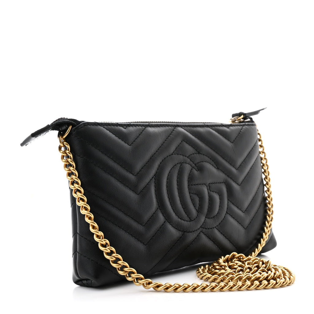 Calfskin Matelasse Mini GG Marmont Chain Bag Black