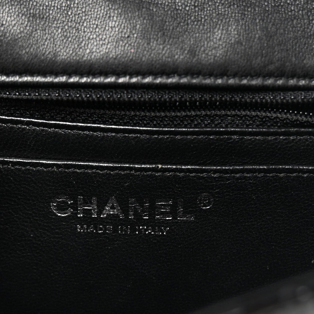 Patent Calfskin Quilted Mini Square Flap Black