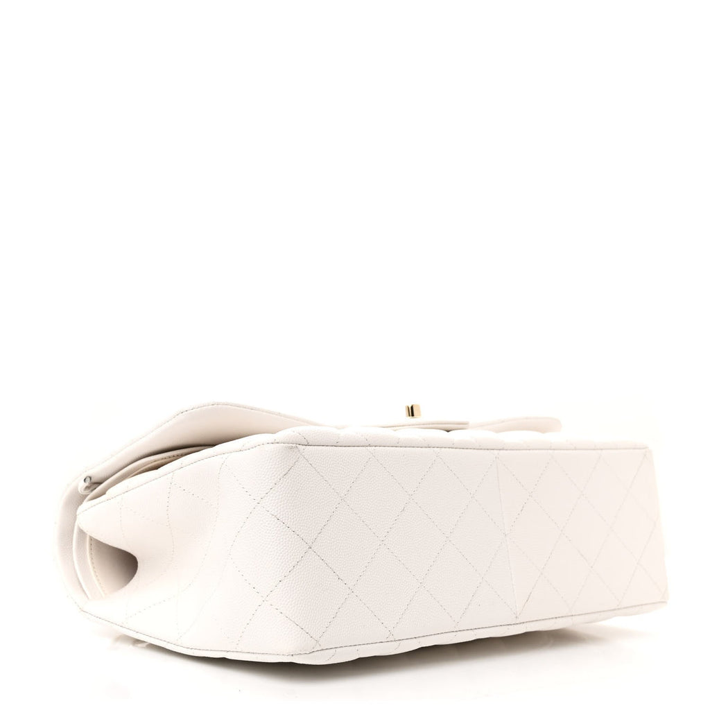 Caviar Quilted Jumbo Double Flap White