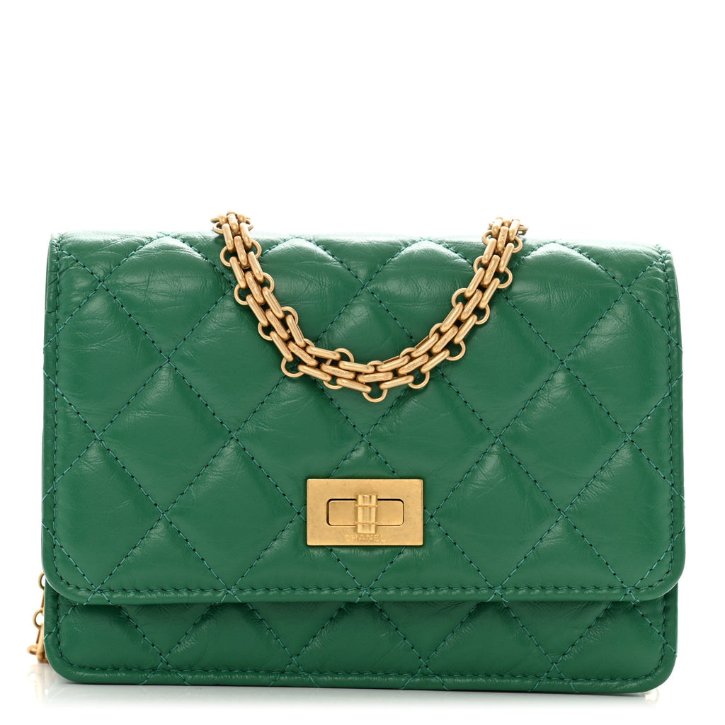 Aged Calfskin Quilted Mini Reissue Wallet On Chain WOC Green