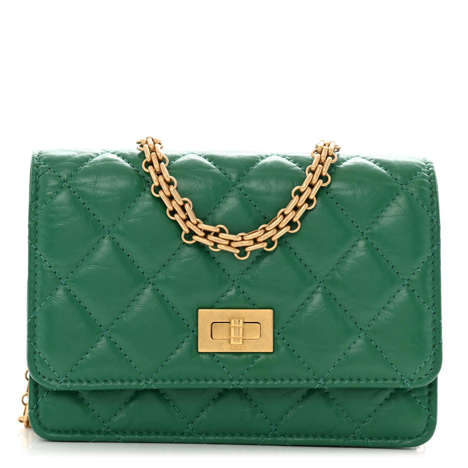 Aged Calfskin Quilted Mini Reissue Wallet On Chain WOC Green