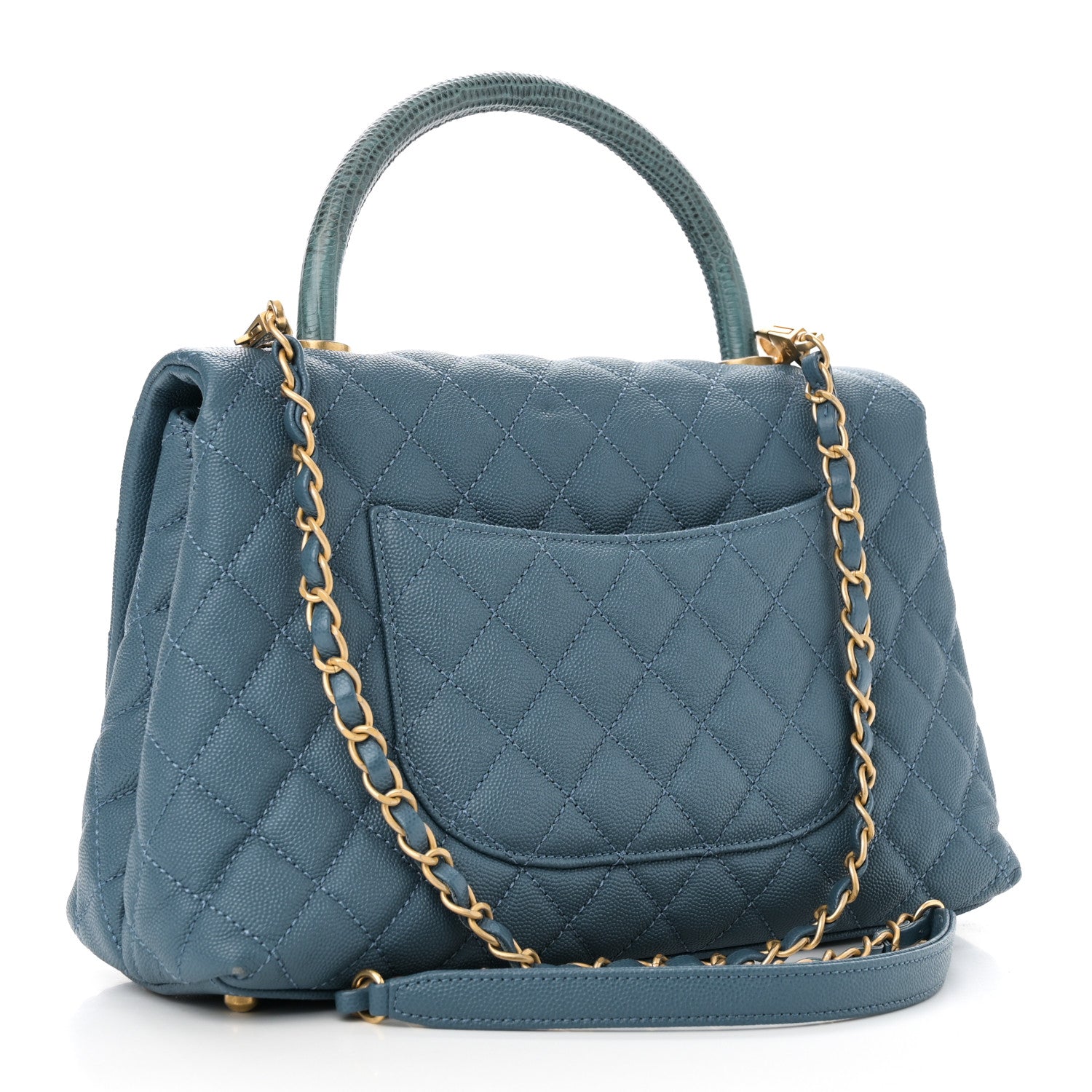 Caviar Quilted Lizard Embossed Small Coco Handle Flap Blue