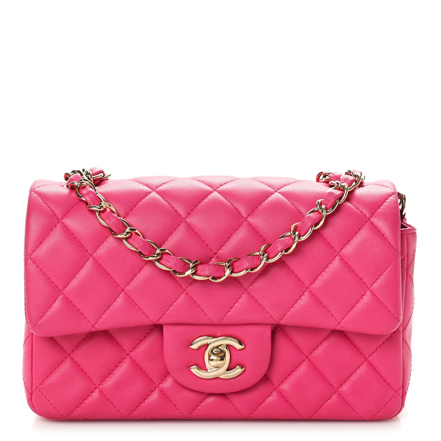 Lambskin Quilted Mini Rectangular Flap Pink