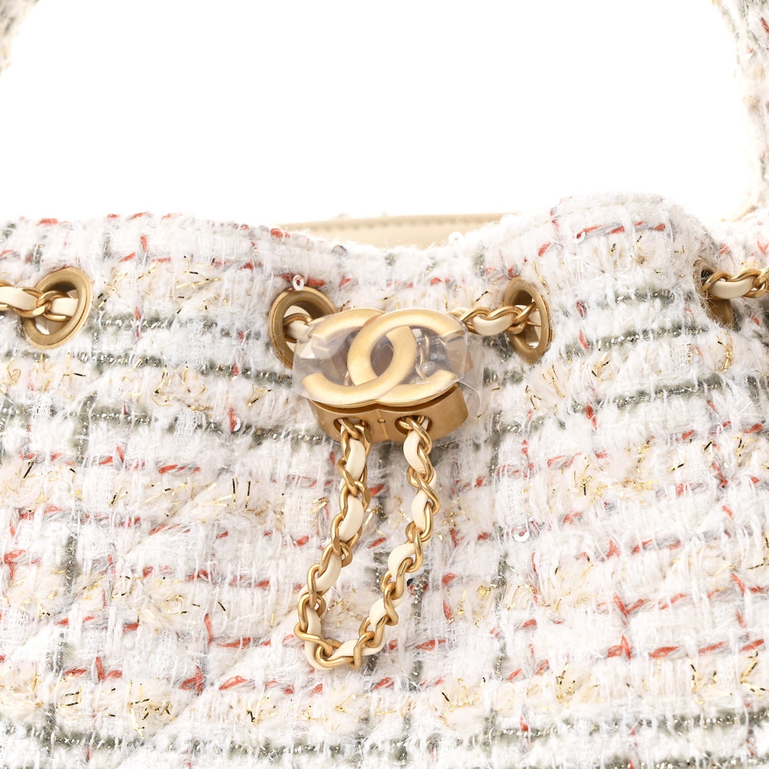 Tweed Quilted Small Chanel 25 Handbag Ecru Khaki Gold Red