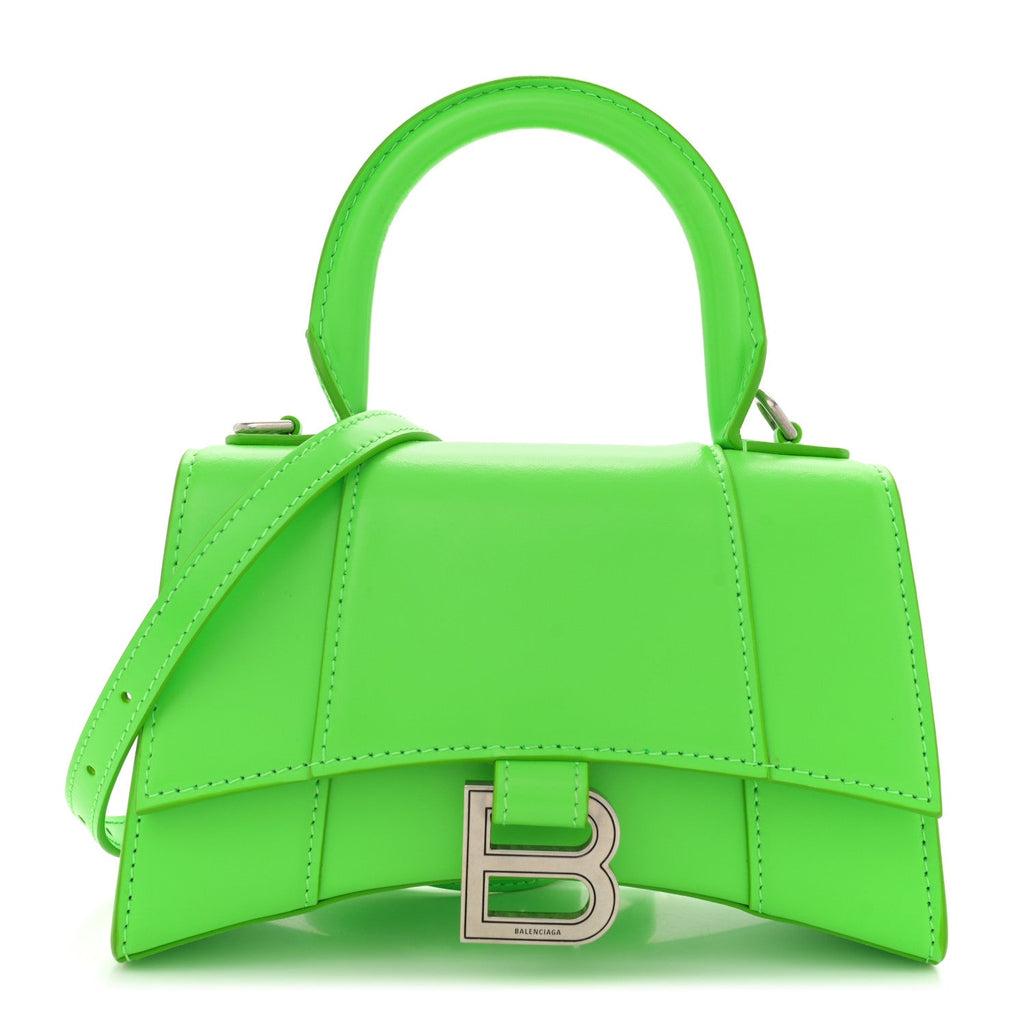 Shiny Box Calfskin Hourglass Top Handle Bag XS Acid Green