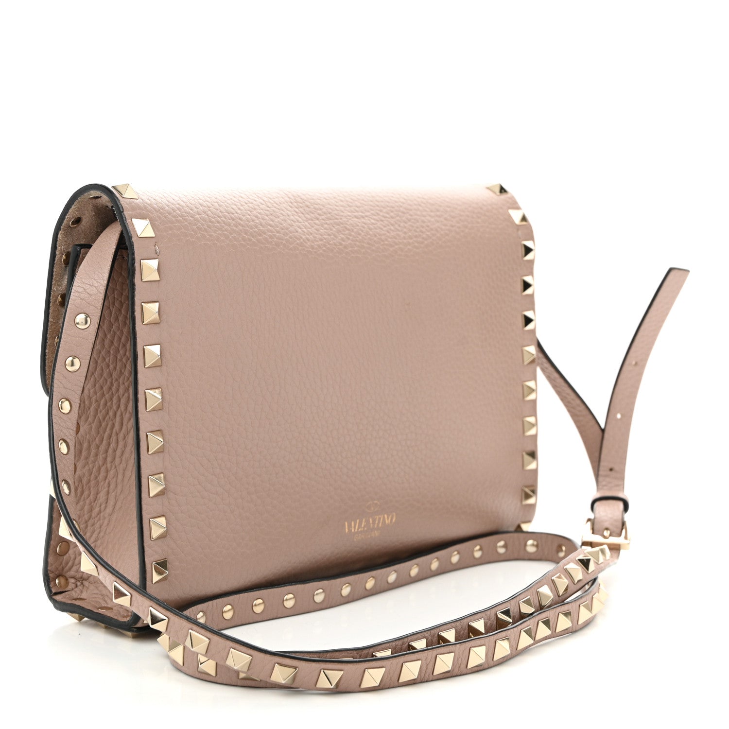 Pebbled Calfskin Medium Rockstud Flip Lock Crossbody Bag Poudre