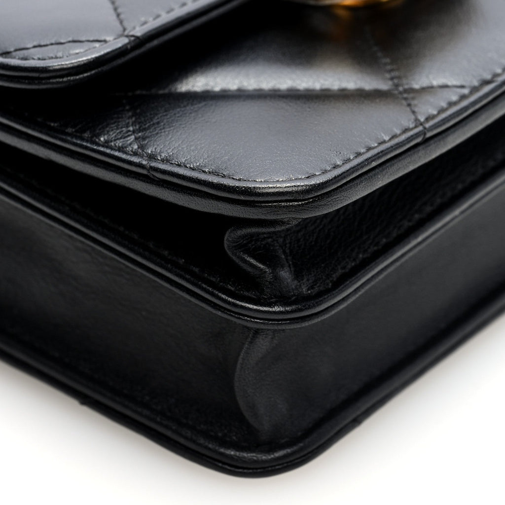 Calfskin Strass Quilted Clutch With Chain Flap Black