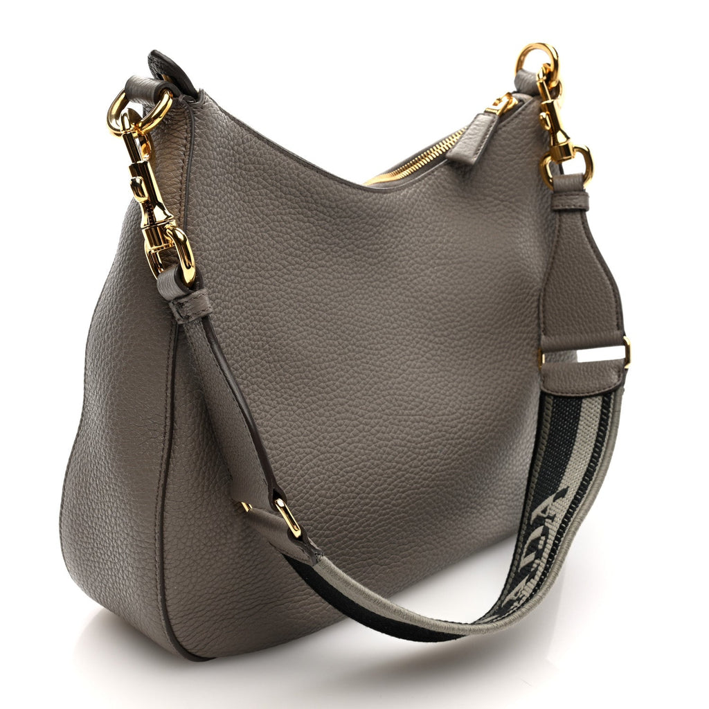 Vitello Daino Soft Large Zippered Messenger Hobo Argilla