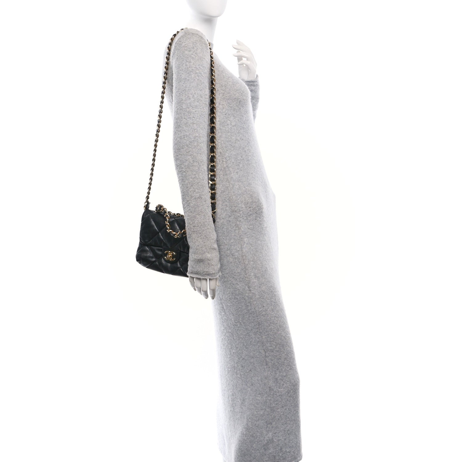 Lambskin Quilted Small Chain Top Handle Flap Black