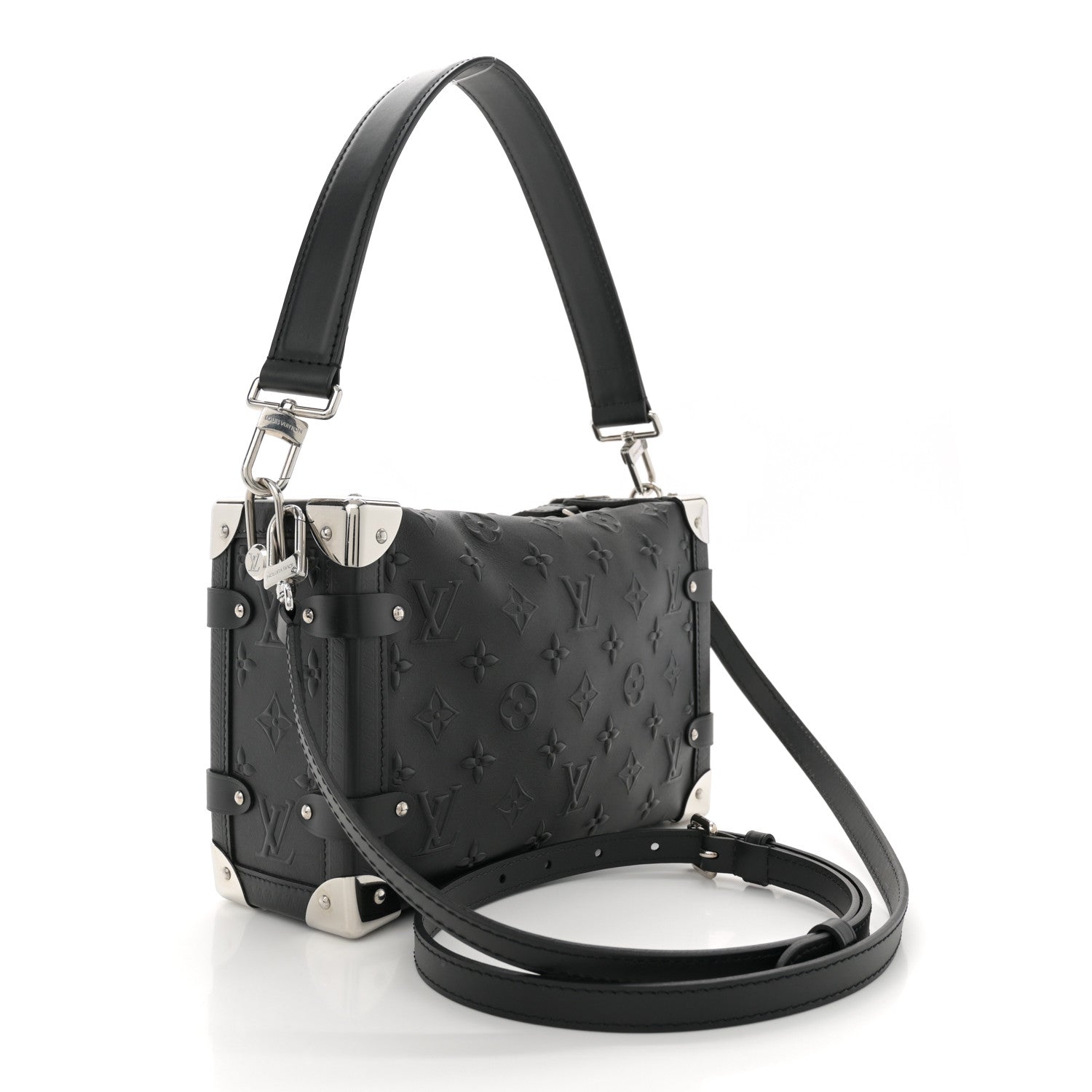 Calfskin Debossed Monogram Side Trunk Black
