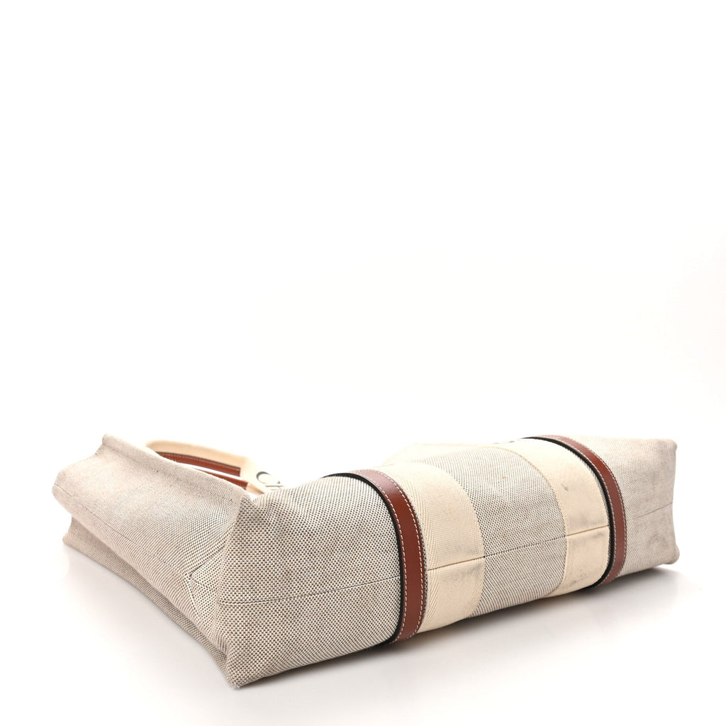 Cotton Calfskin Large Woody Ribbon Tote White Brown