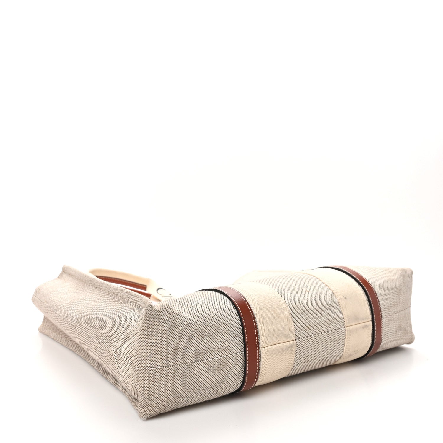 Cotton Calfskin Large Woody Ribbon Tote White Brown
