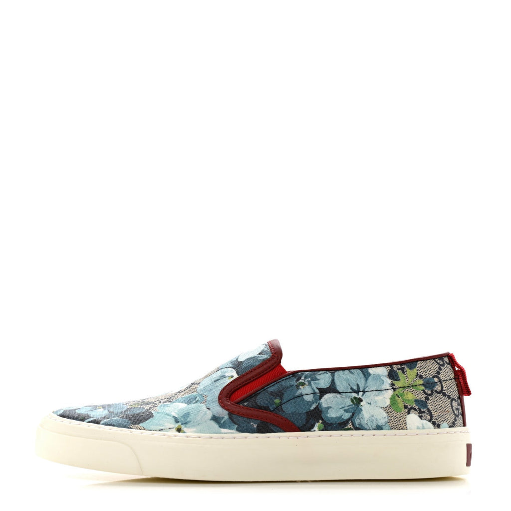 GG Supreme Monogram Blooms Womens Slip On Sneakers 37 Beige Blue Navy Red