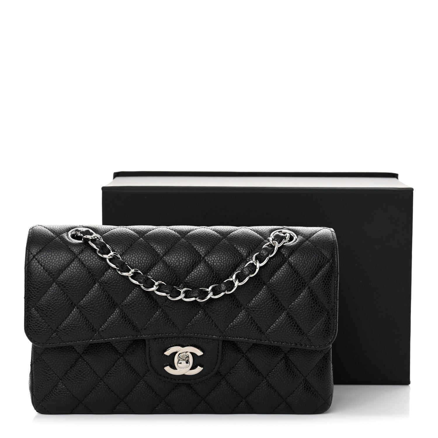 Caviar Quilted Small Double Flap Black