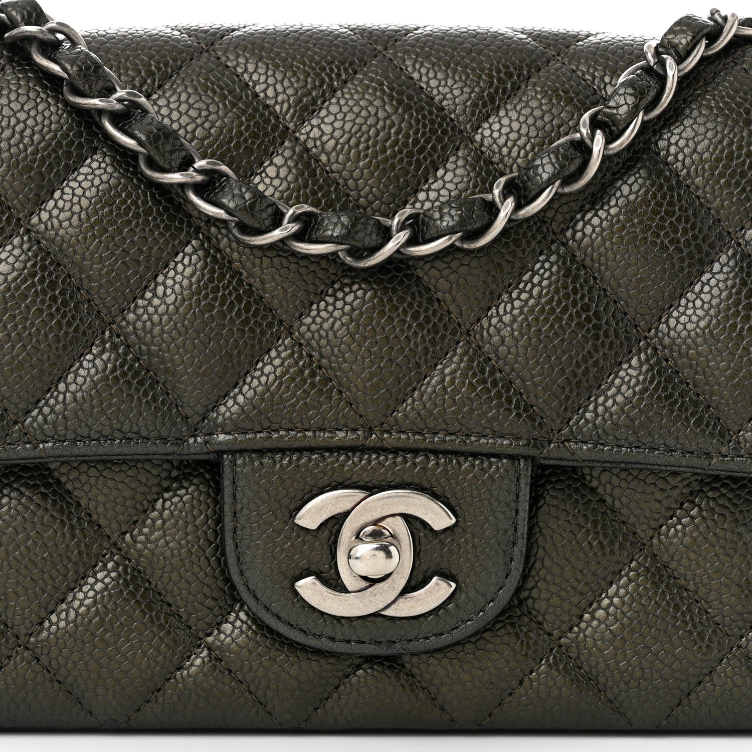 Metallic Caviar Quilted Mini Rectangular Flap Dark Grey