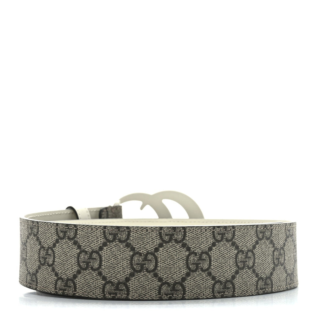 GG Supreme Monogram Plutone Calfskin Enamel Double G 40mm Belt 70 28 Beige Ebony Mystic White