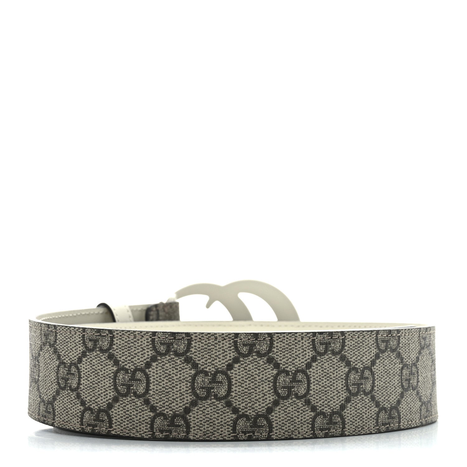 GG Supreme Monogram Plutone Calfskin Enamel Double G 40mm Belt 70 28 Beige Ebony Mystic White