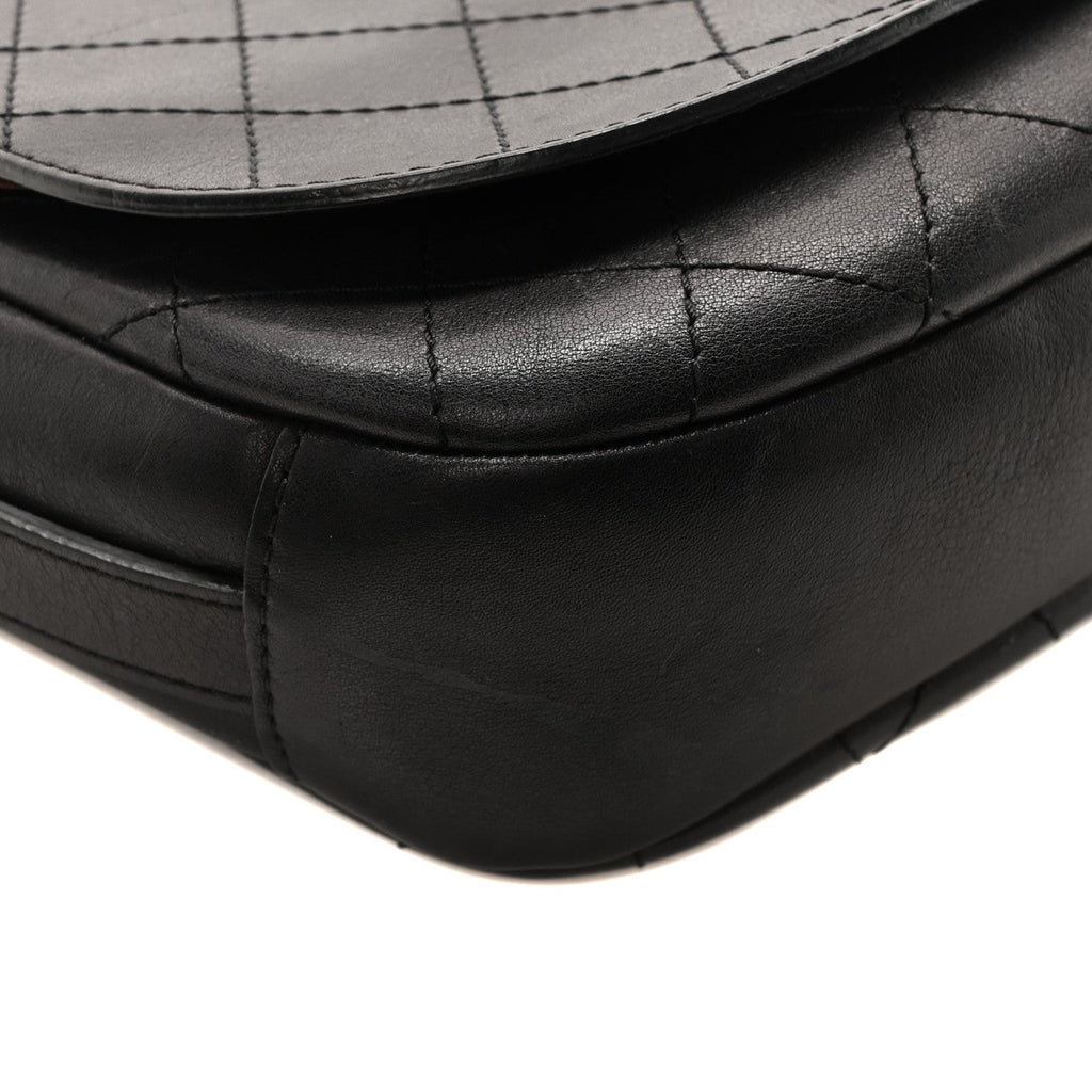 Calfskin Stitched Messenger Flap Bag Black