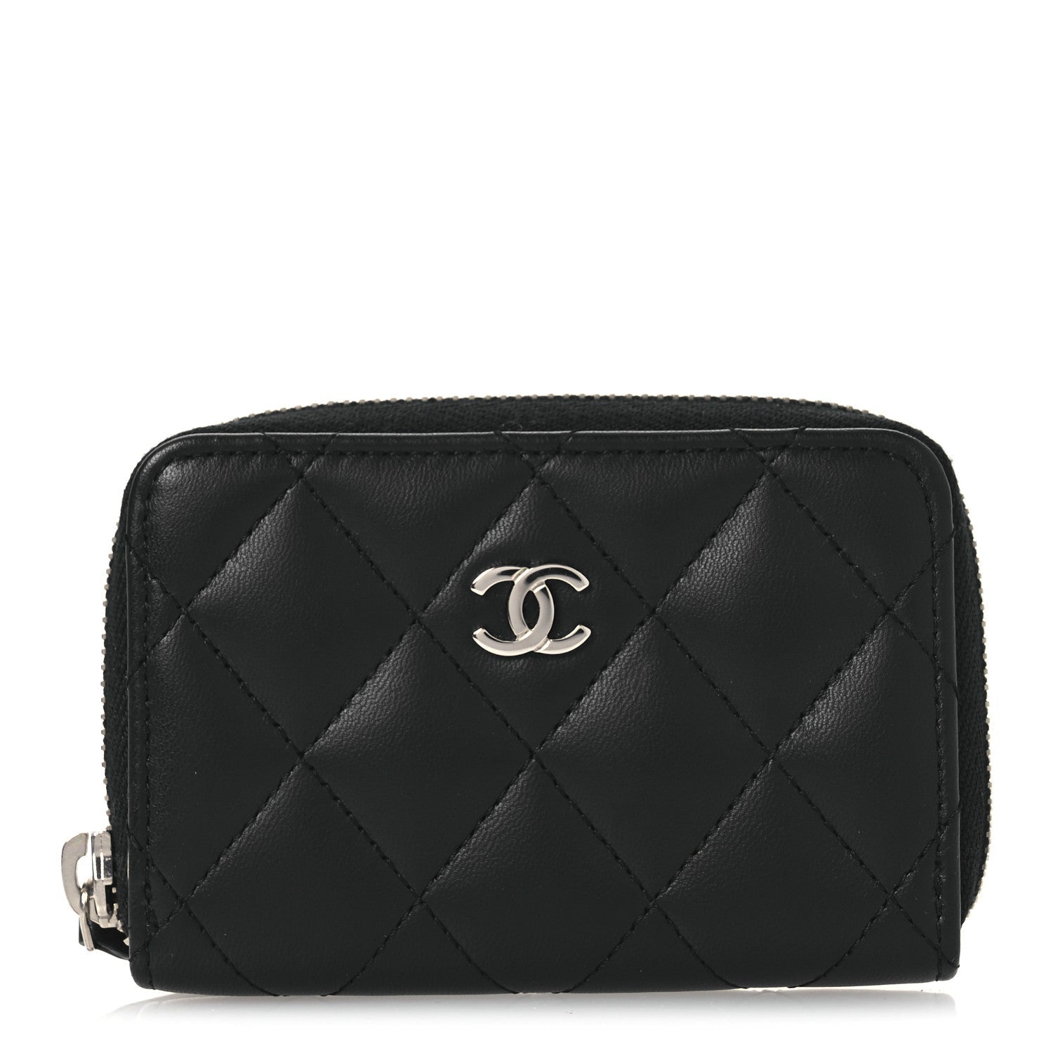 Lambskin Quilted Zip Coin Purse Black