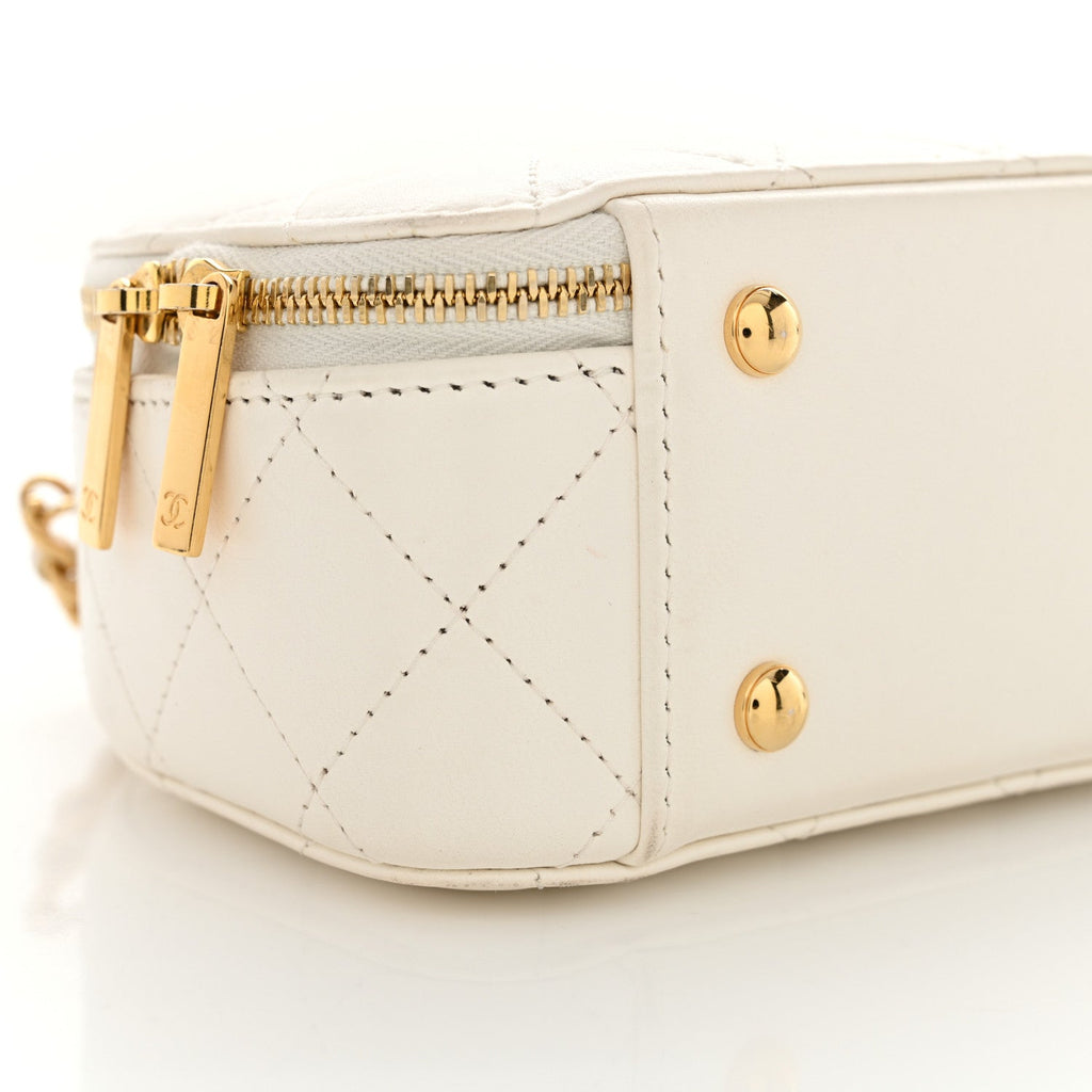 Lambskin Quilted Small Chic Riviera Top Handle Vanity Case White