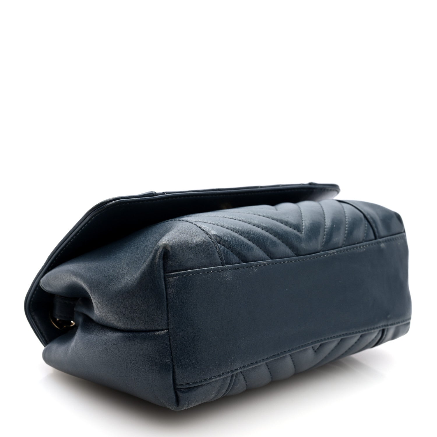 Calfskin Quilted Medium Daily Chevron Flap Navy Blue