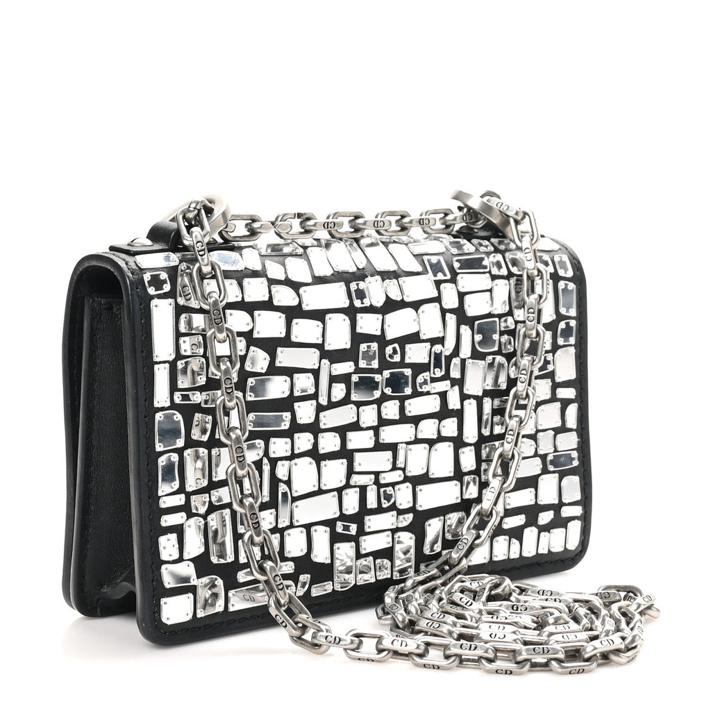 Smooth Calfskin Embroidered Mosaic of Mirrors Mini J'Adior Chain Flap Bag Black