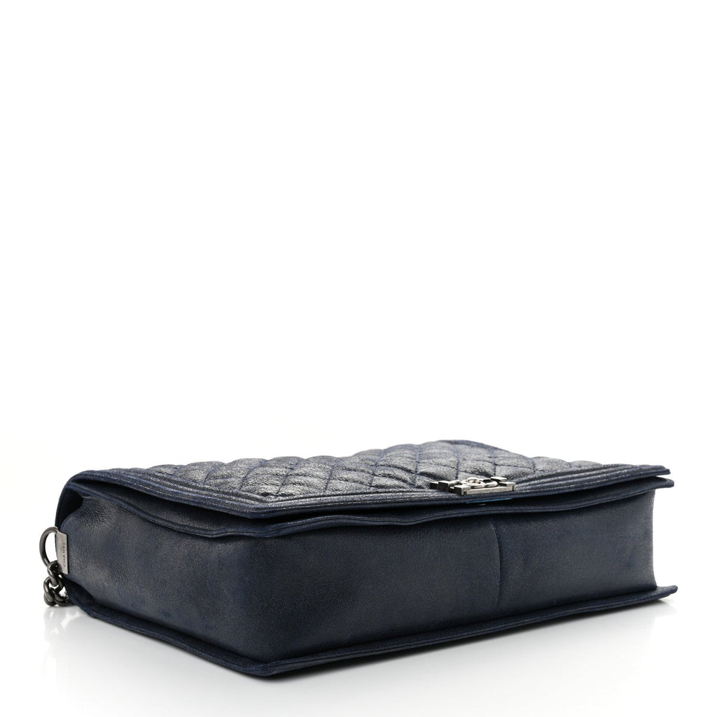 Iridescent Calfskin Quilted XL Gentle Boy Flap Blue