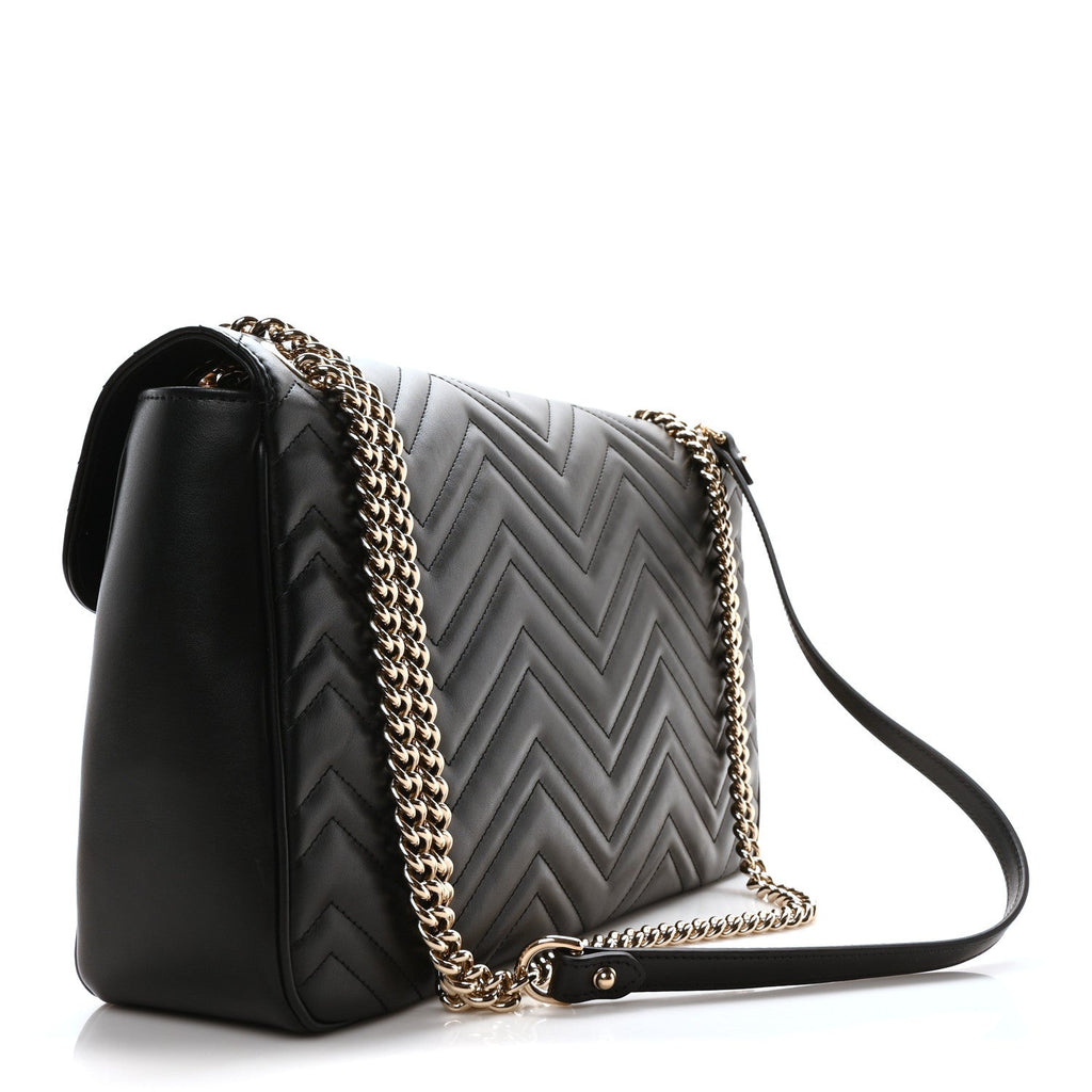Calfskin Matelasse Large Horizontal GG Marmont Shoulder Bag Black