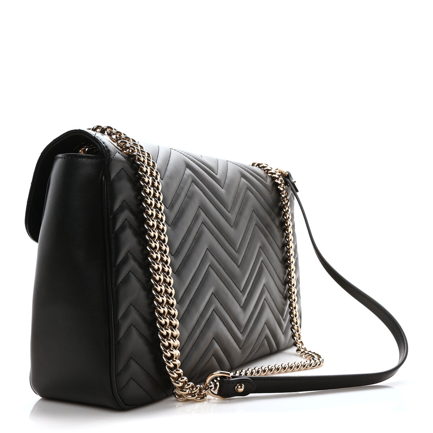 Calfskin Matelasse Large Horizontal GG Marmont Shoulder Bag Black