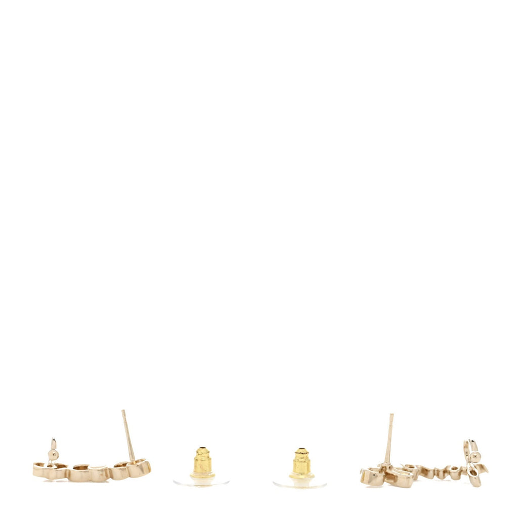 Metal Crystal Coco Script CC Climber Earrings Gold