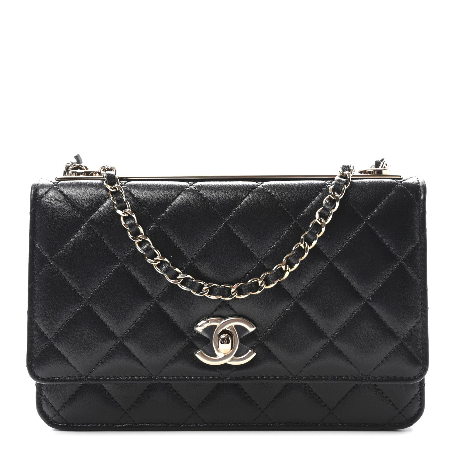 Lambskin Quilted Trendy CC Wallet On Chain WOC Black