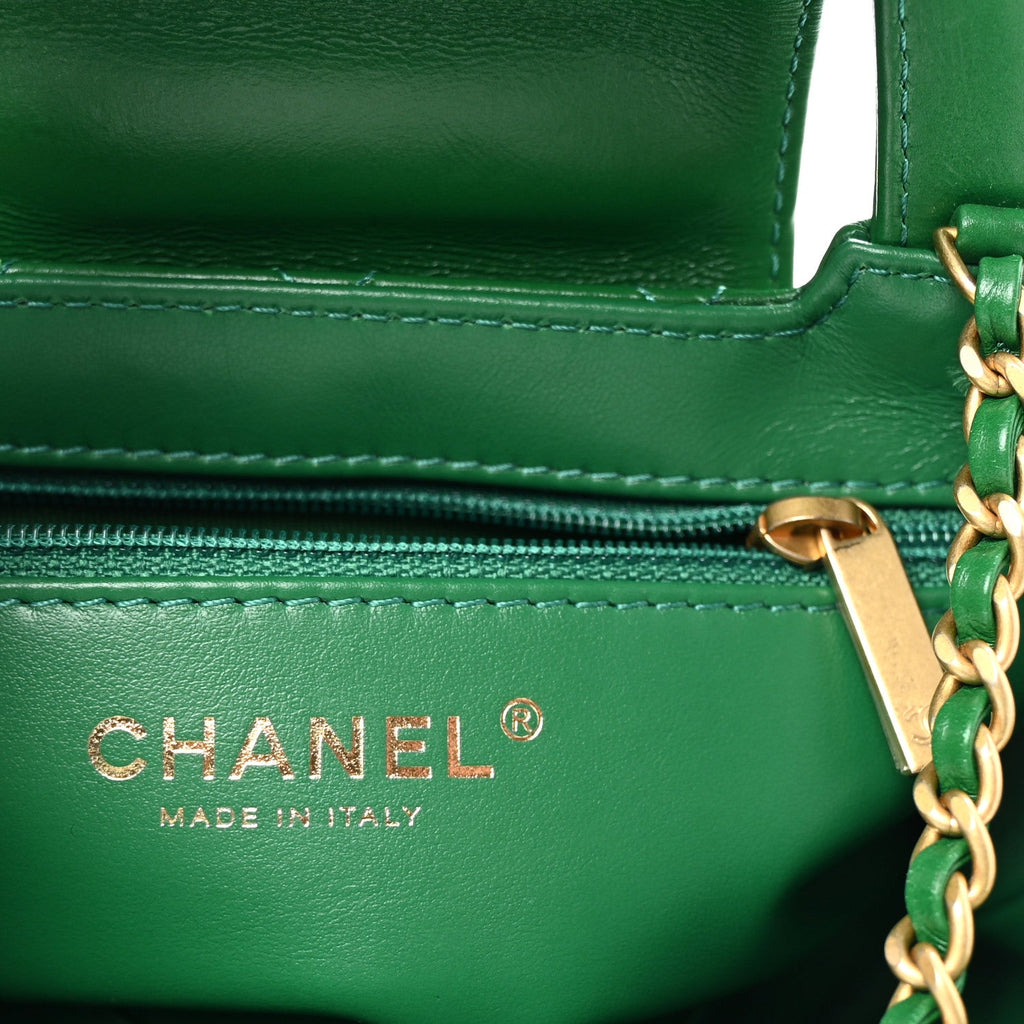 Shiny Aged Calfskin Quilted Nano Kelly Shopper Green