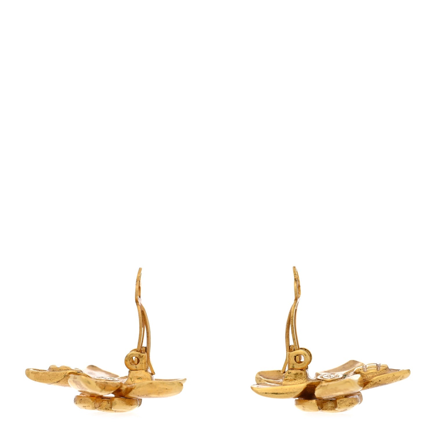 Metal Flower CC Clip On Earrings Gold